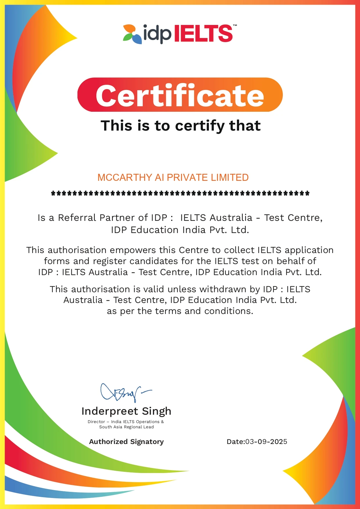 IELTS Partner Program Certificate